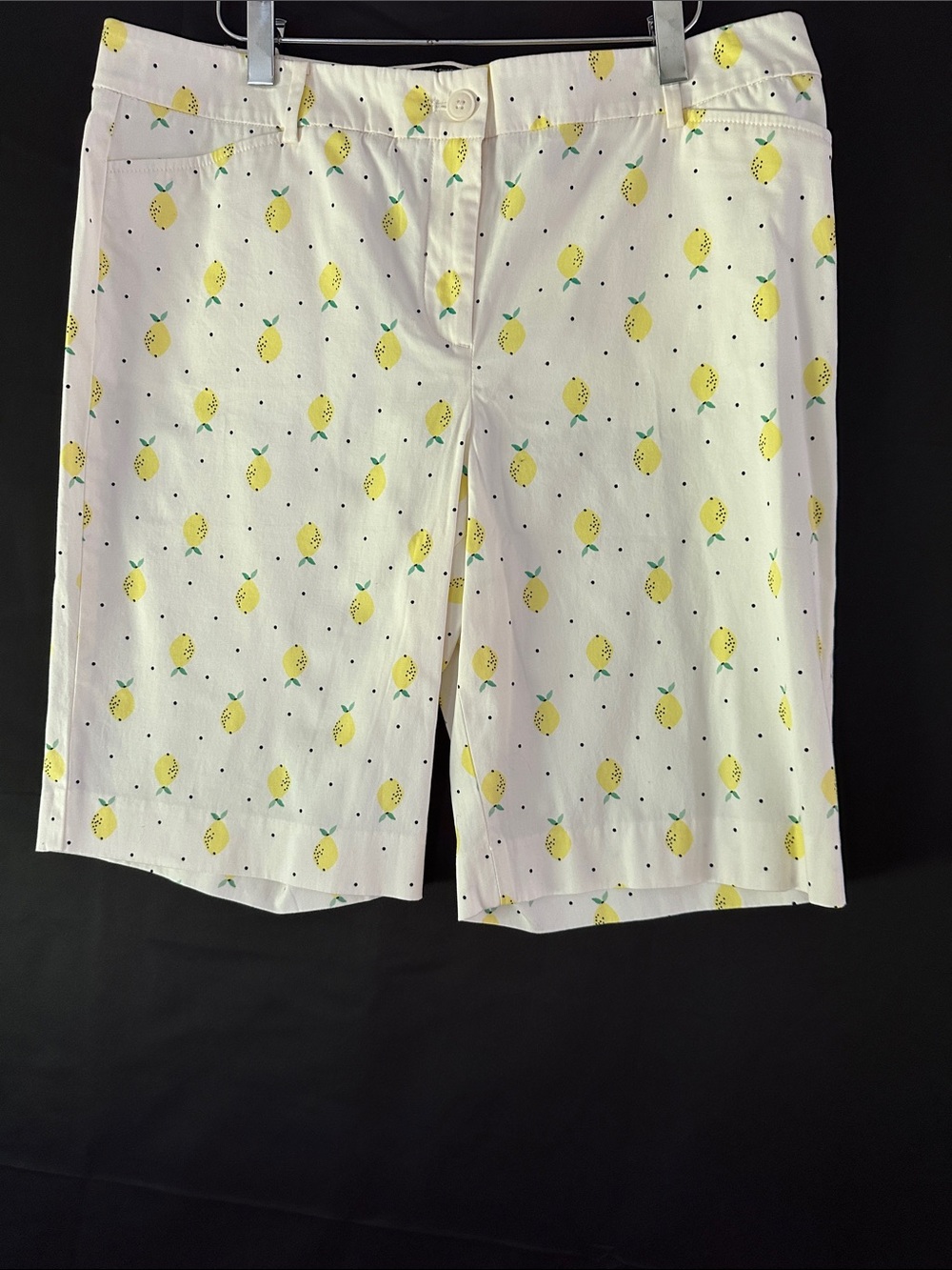 Talbots White Bermuda Shorts with Yellow Lemon Motif